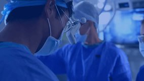 Surgeons consulting in OR while animated icons fading in and forming network showing data flow. Medical team, collaboration, connectivity, digital interface, healthcare device, technological - Powered by Shutterstock - Get 15% off with code: PIKWIZARD15