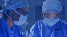 Two surgeons operating in OR and integrating numeric overlays from live feed enhancing precision. Medical, healthcare, analytics, cybernetics, technology, teamwork, clinical - Powered by Shutterstock - Get 15% off with code: PIKWIZARD15