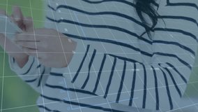 Woman holding phone outdoors tapping tilting swiping for data analytics showing bar line pie charts. Business, technology, innovation, dashboard, mobile, data, visualization - Powered by Shutterstock - Get 15% off with code: PIKWIZARD15