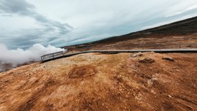 FPV drone flying over Gunnuhver Geothermal Area, Iceland.
Dynamic aerial view captured by drone showcasing the steaming geothermal vents and dramatic volcanic terrain of Gunnuhver, Reykjanes Peninsula - Powered by Shutterstock - Get 15% off with code: PIKWIZARD15