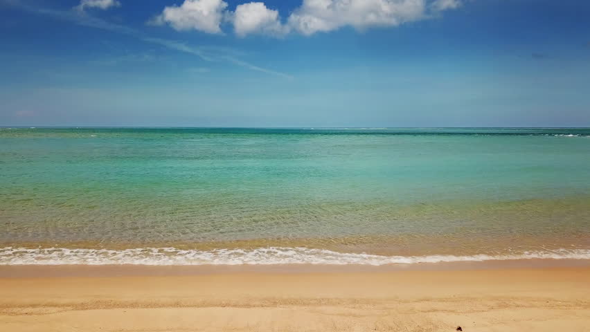 moving along gold sand beach and clouds, 4k