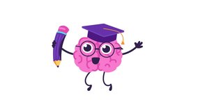 A cheerful cartoon brain character with glasses, a graduation cap, and a pencil, representing education and intelligence. - Powered by Shutterstock - Get 15% off with code: PIKWIZARD15