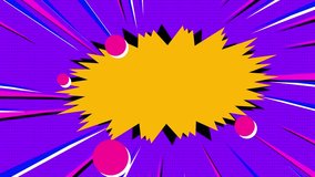 Dynamic comic book style explosion burst background in purple with pink circles and yellow copy space. - Powered by Shutterstock - Get 15% off with code: PIKWIZARD15