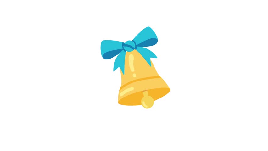 A cheerful golden bell adorned with a bright blue bow, perfect for holiday greetings and festive animations. Add a touch of joy to your projects!