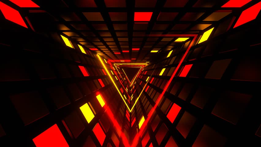 Red and Yellow Neon Triangle Tunnel Background VJ Loop in 4K