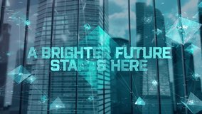 A brighter future starts here. Businessman Working in Office among Skyscrapers. Hologram Concept - Powered by Shutterstock - Get 15% off with code: PIKWIZARD15
