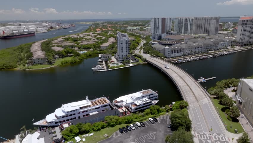 Cruise ship docked in Tampa, Florida with drone video stable.