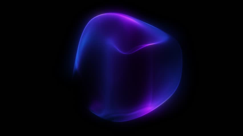 Blue and Pink Neon Sphere Background Seamless Loop 4K. Abstract Multicolored Ball Animation with Chaotic Turbulent Rotations on Dark Backdrop, Futuristic Digital Motion Graphic, Smooth Glowing
