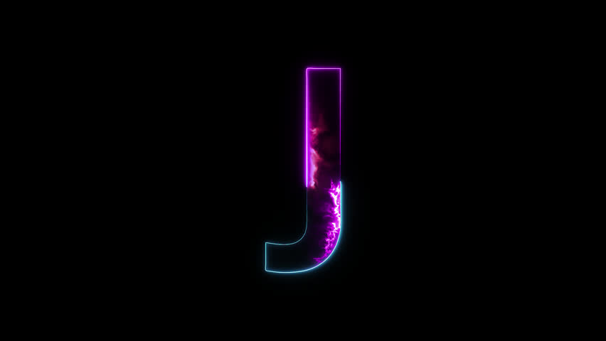 Neon letter J with alpha channel, neon alphabet for banner