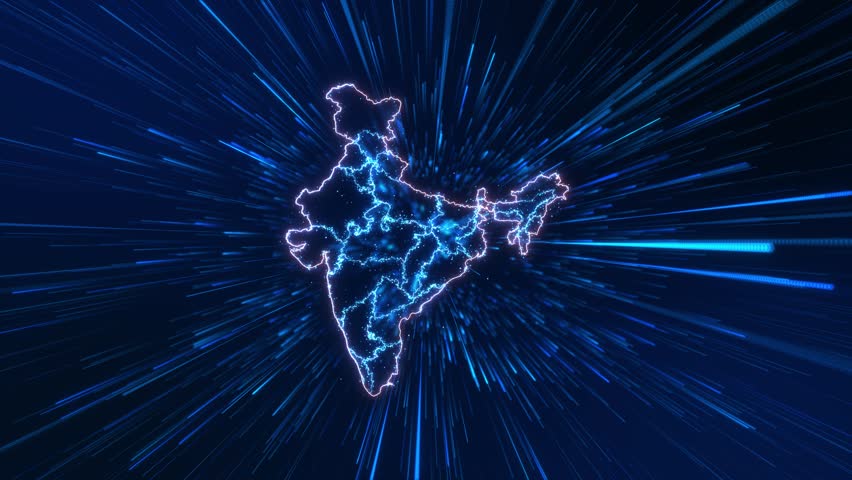 India Map with Blue Light Speed Rays Futuristic India Map Glowing Light Rays Technology Concept. technology progress visualization ideal for digital transformation Republic Day Independence Day