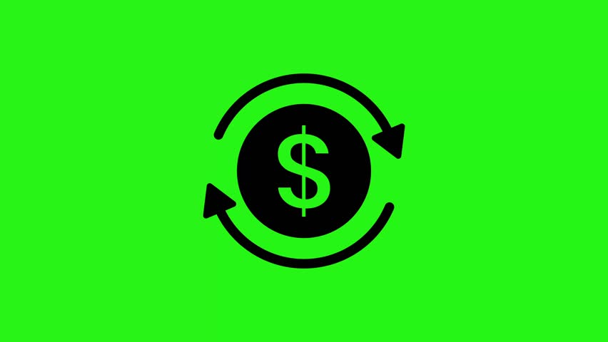 Looping cash flow icon and symbol animation with green screen background