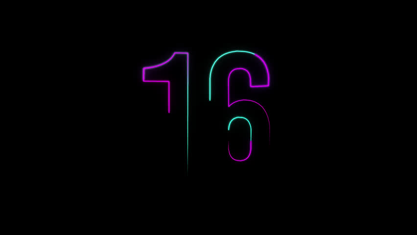 Neon number 16 with alpha channel, neon numbers