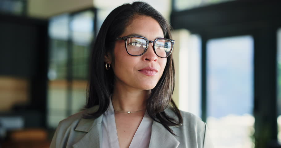 Recruitment, face and woman with glasses in office, talent acquisition and we are hiring at agency. Portrait, join us or mature manager with confidence at workplace, job opportunity and professional