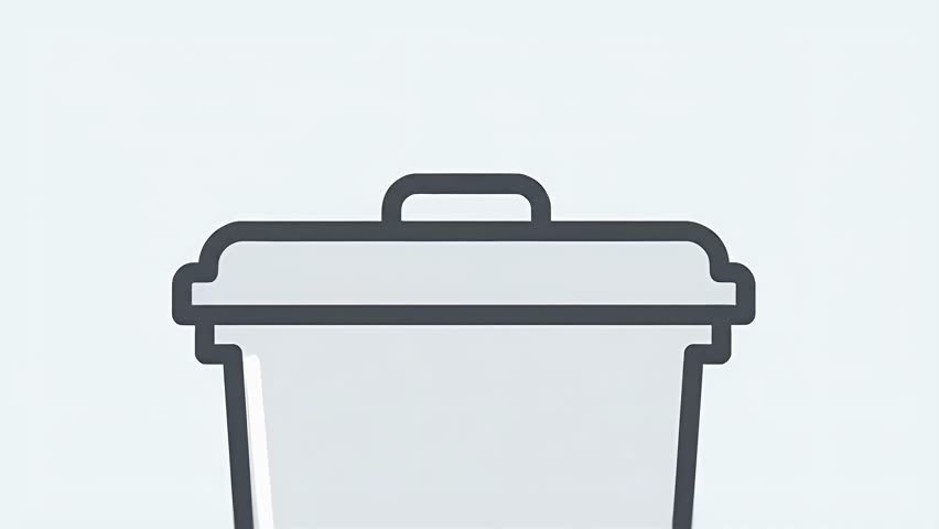 A simple yet effective animation of an open trash can icon, perfect for illustrating waste management or recycling concepts.