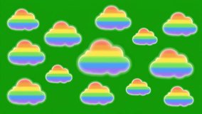 A charming animation of colorful rainbow clouds gently floating across a vibrant green background, creating a whimsical and joyful visual. - Powered by Shutterstock - Get 15% off with code: PIKWIZARD15