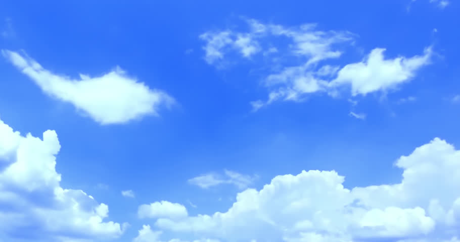 A seamless time-lapse loop captures soft, fluffy white clouds drifting across a radiant blue summer sky, creating a serene and tranquil atmosphere ideal for nature and weather-themed projects.