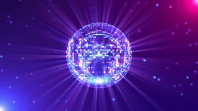 Sparkling disco ball hanging spinning on a background with shining rays of light stars. music broadcast TV, night clubs, music LED screens projectors, glamour fashion events, jazz, pops, disco party - Powered by Shutterstock - Get 15% off with code: PIKWIZARD15