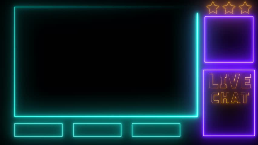 Intermission Stream Overlay Animated, Neon Sign looping facecam and chat for live streaming. HUD viewfinder. Intermission Stream Overlay Animation.