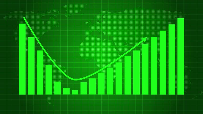Professional Business Data Animation Featuring Bar Chart Illustrating Market Growth and Success, Business Bar Chart with Upward Trend on World Map
