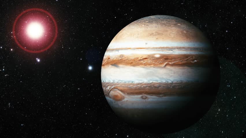 Artistic Rendering of Jupiter with Great Red Spot, 3d Realistic Jupiter Planet on Space Galaxy