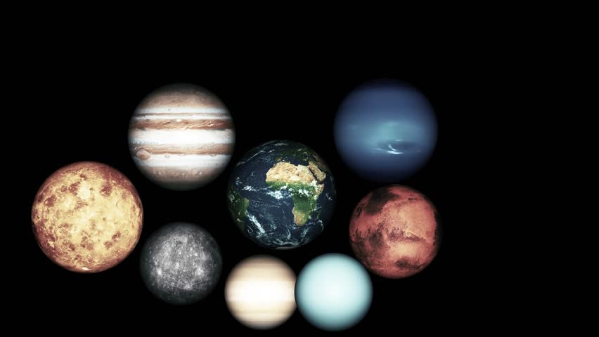Animation of eight planets in the solar system against a black background