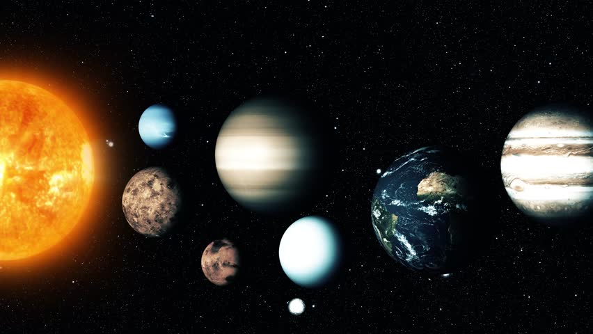 Animation of eight planets in the solar system against a black background