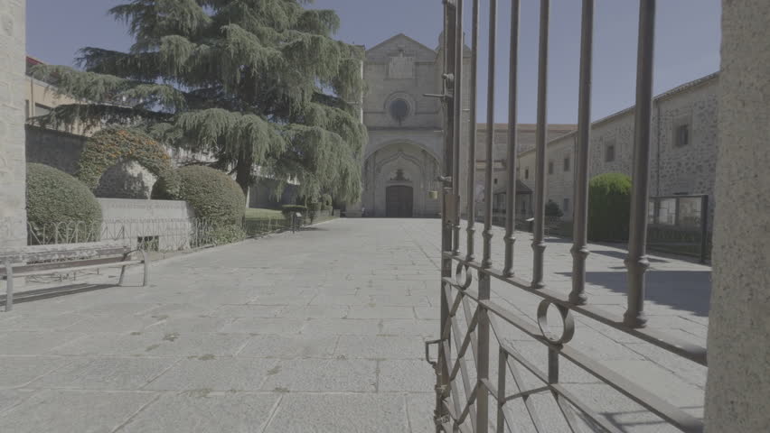 Entrance courtyard and doorway of the Church of Saint Thomas, in Ávila, Spain