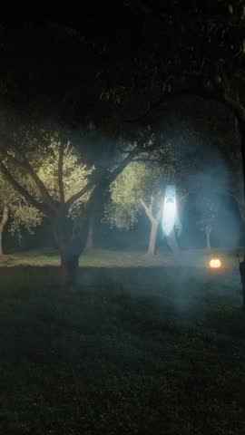 Haunted Forest With Ghosts On Halloween Night In The Nature