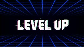 Level Up Text Animation with Retro Glitch Effect in Digital Grid Background - Powered by Shutterstock - Get 15% off with code: PIKWIZARD15