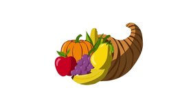 Animated cornucopia filled with fruits and harvest items, a Thanksgiving holiday element perfect for seasonal celebration, festive design, and autumn projects. - Powered by Shutterstock - Get 15% off with code: PIKWIZARD15