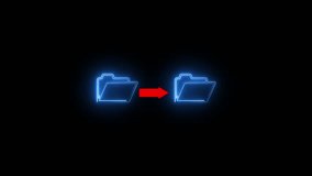 Glowing neon file folder sign. Glowing neon Folder icon isolated on black background. Animation of folder opening and closing. Glowing neon blue download folder icon animated against a dark black. - Powered by Shutterstock - Get 15% off with code: PIKWIZARD15