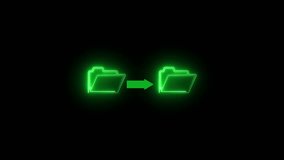 Glowing neon file folder sign. Glowing neon Folder icon isolated on black background. Animation of folder opening and closing. Glowing neon blue download folder icon animated against a dark black. - Powered by Shutterstock - Get 15% off with code: PIKWIZARD15