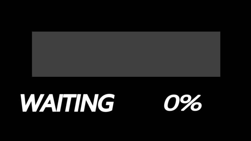 Big loading bar with bold style motion with waiting text and percent number on Black Background. processing bar 0 to 100 percent.