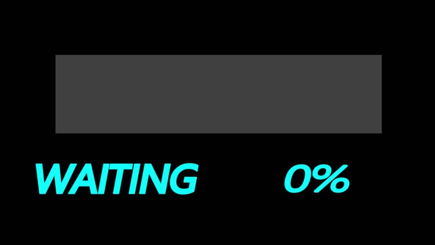 Big loading bar with bold style motion with waiting text and percent number on Black Background. processing bar 0 to 100 percent.