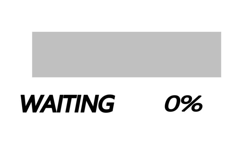 Big loading bar with bold style motion with waiting text and percent number on white Background. processing bar 0 to 100 percent.