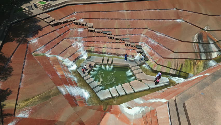 Zoom out shot of water gardens in Fort Worth, Texas