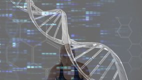 Steadying barbell at shoulders trainer pressing overhead while DNA overlay showing fitness science. Fitness, technology, biomechanics, strength, innovation, digital, health - Powered by Shutterstock - Get 15% off with code: PIKWIZARD15