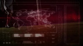 Male athlete tapping ball, dribbling and kicking ball with red overlay pulsing map for sports tech. Athlete, sports, digital, interface, analysis, technology, training - Powered by Shutterstock - Get 15% off with code: PIKWIZARD15