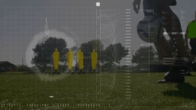 Soccer player starting run-up and weaving ball through mannequins while sports analytics updating. Athletic, training, futuristic, sports, development, motion, performance - Powered by Shutterstock - Get 15% off with code: PIKWIZARD15