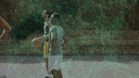 Male shooter bouncing ball on free throw line, lifting shot arc and scoring in sports game. Athletic, teamwork, leisure, outdoor, vibrant, active, motivated - Powered by Shutterstock - Get 15% off with code: PIKWIZARD15