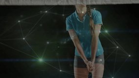 Female athlete tracking incoming volleyball and practicing forearm pass with digital tech overlays. Athlete, sports, training, competition, motion, dynamic, technology - Powered by Shutterstock - Get 15% off with code: PIKWIZARD15
