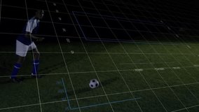 Soccer player studying ball then dribbling and shooting for sports analysis with charts spiking. Athlete, performance, training, biomechanics, motion, visualization, technology - Powered by Shutterstock - Get 15% off with code: PIKWIZARD15