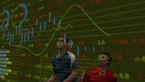 Two soccer players bracing under falling ball, leaping to win header amid pulsing market charts. Athletes, data visualization, competitive, dynamics, motion, finance, energy - Powered by Shutterstock - Get 15% off with code: PIKWIZARD15