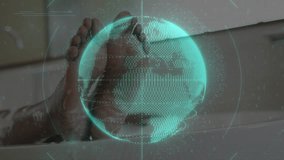 Woman raising feet on sofa and projecting 3D globe streaming code and forming cloud security icons. Futuristic, technology, cybersecurity, networking, modern, relaxation, digital - Powered by Shutterstock - Get 15% off with code: PIKWIZARD15