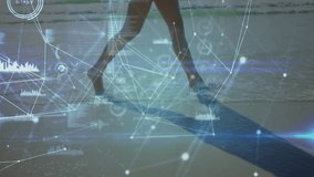 Female legs stepping in water while graphs pulsing around feet visualizing pressure distribution. Beach, shoreline, ripples, holographic, data, visualization, reflection - Powered by Shutterstock - Get 15% off with code: PIKWIZARD15