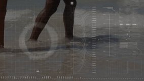 Couple walking along shore causing splashes, ripples while technology HUD graphics analyzing data. Beach, shoreline, water, ripples, splash, barefoot, nature - Powered by Shutterstock - Get 15% off with code: PIKWIZARD15