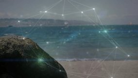 On start glowing nodes forming pulsing mesh drifting over sea rock showing network connectivity. Futuristic, digital, network, connectivity, oceanic, abstract, vibrant - Powered by Shutterstock - Get 15% off with code: PIKWIZARD15