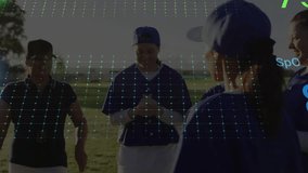 Center player starting clapping in training, teammates echoing high-fives while HUD showing vitals. Sportswear, teamwork, motivation, digital health, athleticism, outdoor, unity - Powered by Shutterstock - Get 15% off with code: PIKWIZARD15