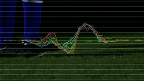 Soccer player stepping in, kicking ball with force waveform overlay speeding for sports tech. Athleticism, biomechanics, performance, motion, technology, sports science, energy - Powered by Shutterstock - Get 15% off with code: PIKWIZARD15