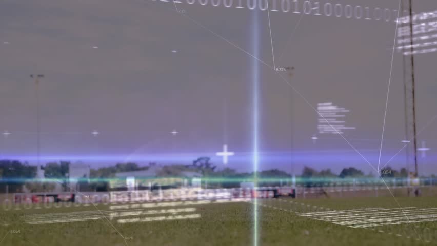 Female soccer player approaching ball at pitch, swinging leg and striking ball, analyzing data. Athletic, competition, teamwork, digital, analysis, training, sport - Powered by Shutterstock - Get 15% off with code: PIKWIZARD15